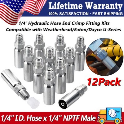 12 Pack 1/4'' Hydraulic Hose Fittings, 1/4'' I.D. Hose x 1/4'' NPTF Male with Cover