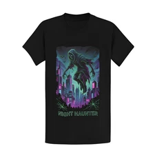 Night Haunter Shirt – Cyberpunk Horror Halloween Tee, Neon Grim Reaper Shirt