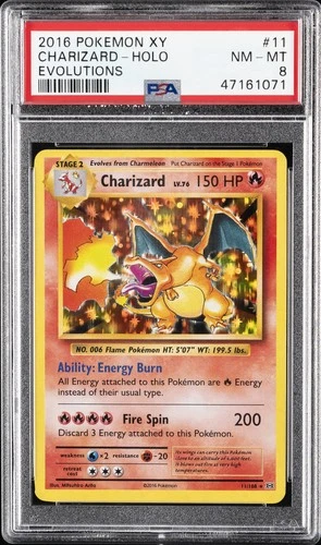 2016 POKEMON XY EVOLUTIONS #11 CHARIZARD-HOLO PSA 8
