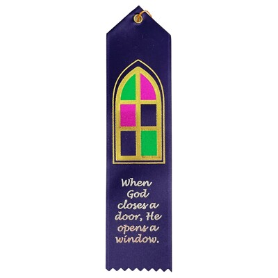 Beistle ''WHEN GOD CLOSES A DOOR'' AWARD RIBBON, 2x8'' Satin Party Favor Bookmark