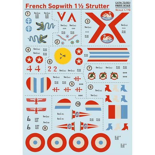 CALCOMANÍAS Strutter French Sopwith 1 1/2 escala de impresión 1:72 72-501 para kit de modelo - Imagen 4 de 6