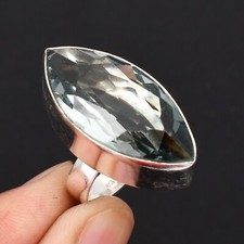 Natural Green Amethyst Gemstone 925 Sterling Silver Unisex Ring Jewelry SR-20