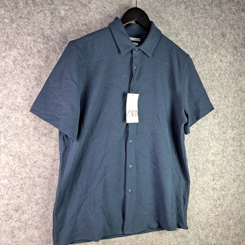 Zara Shirt Mens Extra Large Blue Short Sleeve Button Up Collared Polo NEW NWT - Picture 12 of 14