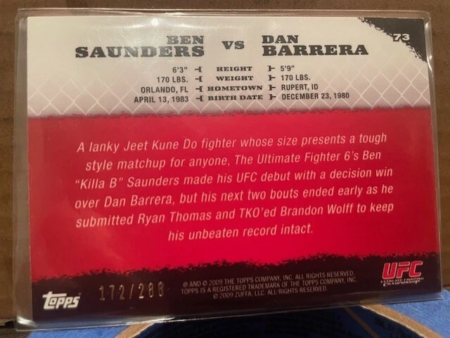 2009 TOPPS UFC RD 1 Ben Saunders RC SILVER /288 Parallel SP - Image 2 of 2