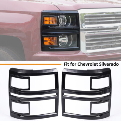 Black Headlight Headlamp Frame Trim Signal Cover For 2014-15Chevy Silverado 1500