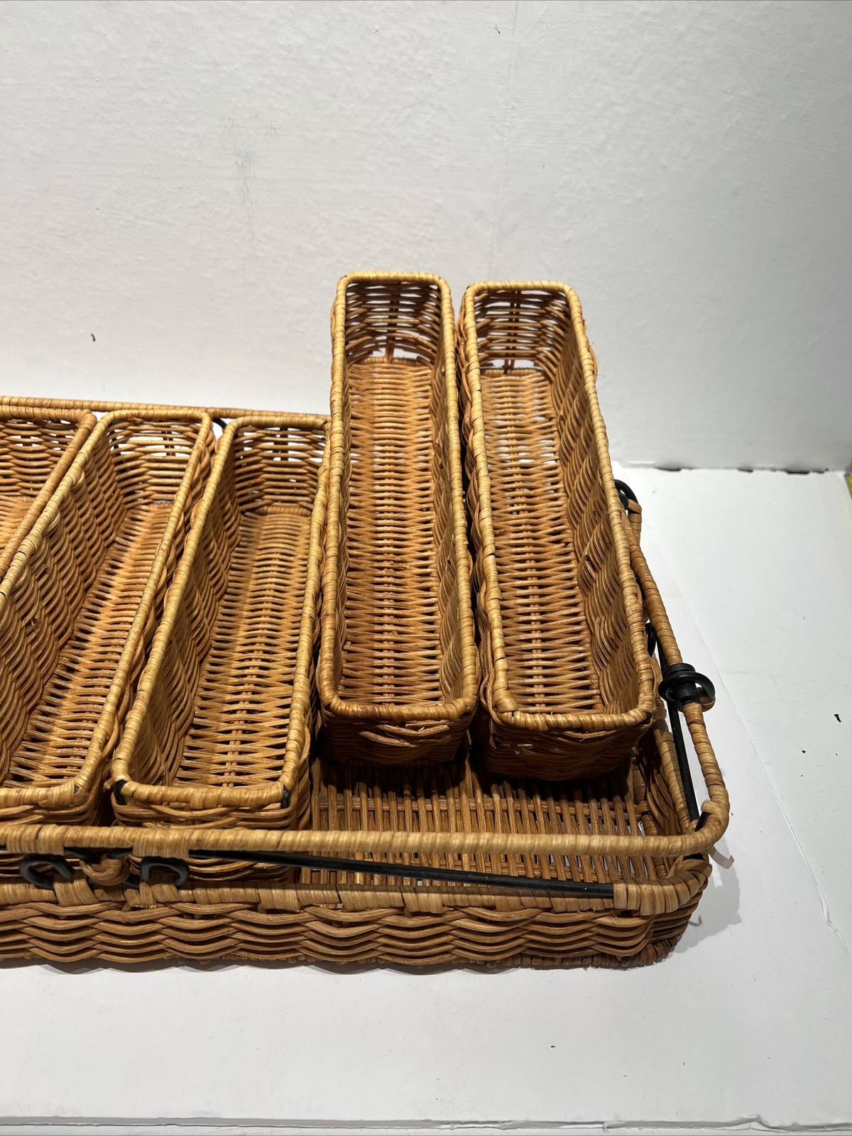 Vintage Utensils Wicker Basket Flatware Caddy Serving Basket with Handle