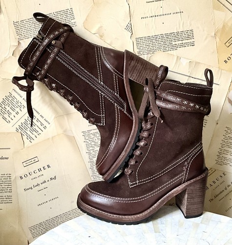 Free People Lana Bota con Cordones Cuero Chocolate Gamuza Tacón Bloque Muestra 39/9 NUEVA - Imagen 2 de 6