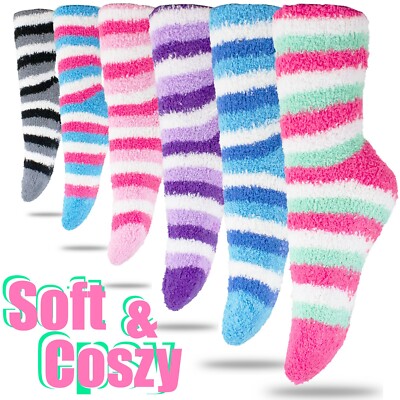 6 Pairs Women Super Soft Winter Cozzy Fuzzy Warm Non-Skid Slipper Socks 9-11