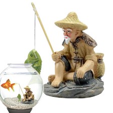 Fishing Ornament for Fish Bowl Sitting Old Man Fishing Figurine Fish Tank Decor