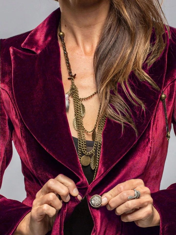 Blazer de terciopelo para mujer con cierre de un solo botón Foto 4 de 4