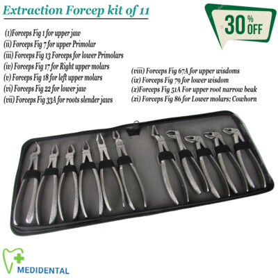 CHIRURGISCHE Implantatchirurgie Erwachsene Zahnextraktion Pinzette Kit + schwarze Ledertasche