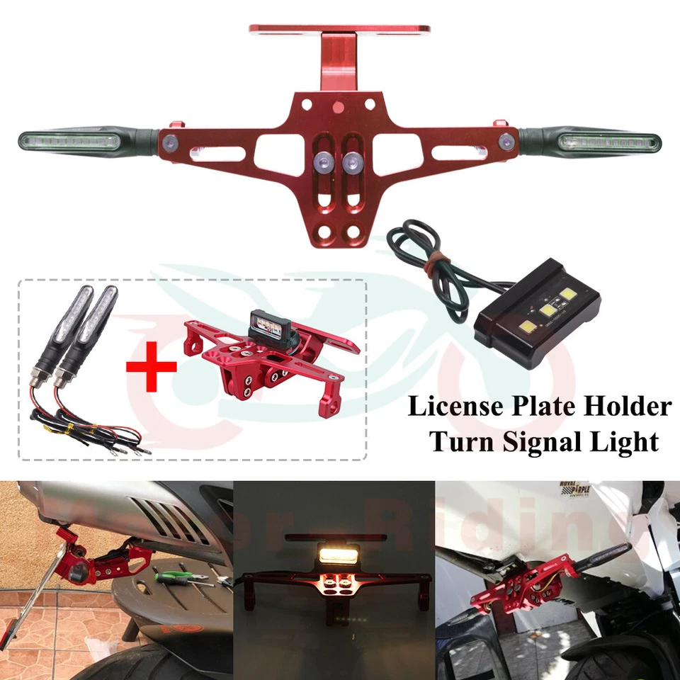 Soporte de placa ordenado cola de licencia LED + señal de giro para Honda Universal Foto 2 de 4