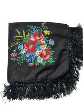 Russian Babushka Country Style Wool Scarf Rose Fringe
