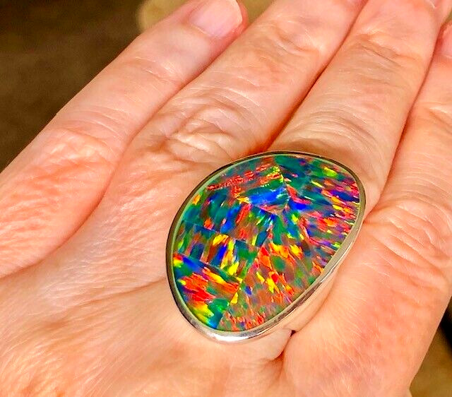 BIG BOLD A$$ ART 23c Red Opal BLAZE BOLD Ring 7.5 FIRE VIDEO Silver Prototype image 9