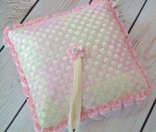 Pink and ivory satin ribbon ring bearer pillow