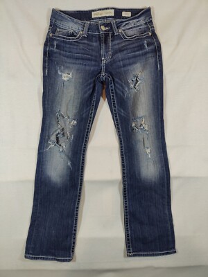 BKE Buckle Jeans Women's 29R Culture Boot Cut Distressed Denim Stretch Blue