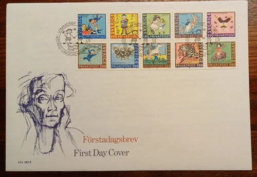Sweden 1987 Cachet FDC Astrid Lindgren. Children's book writer.