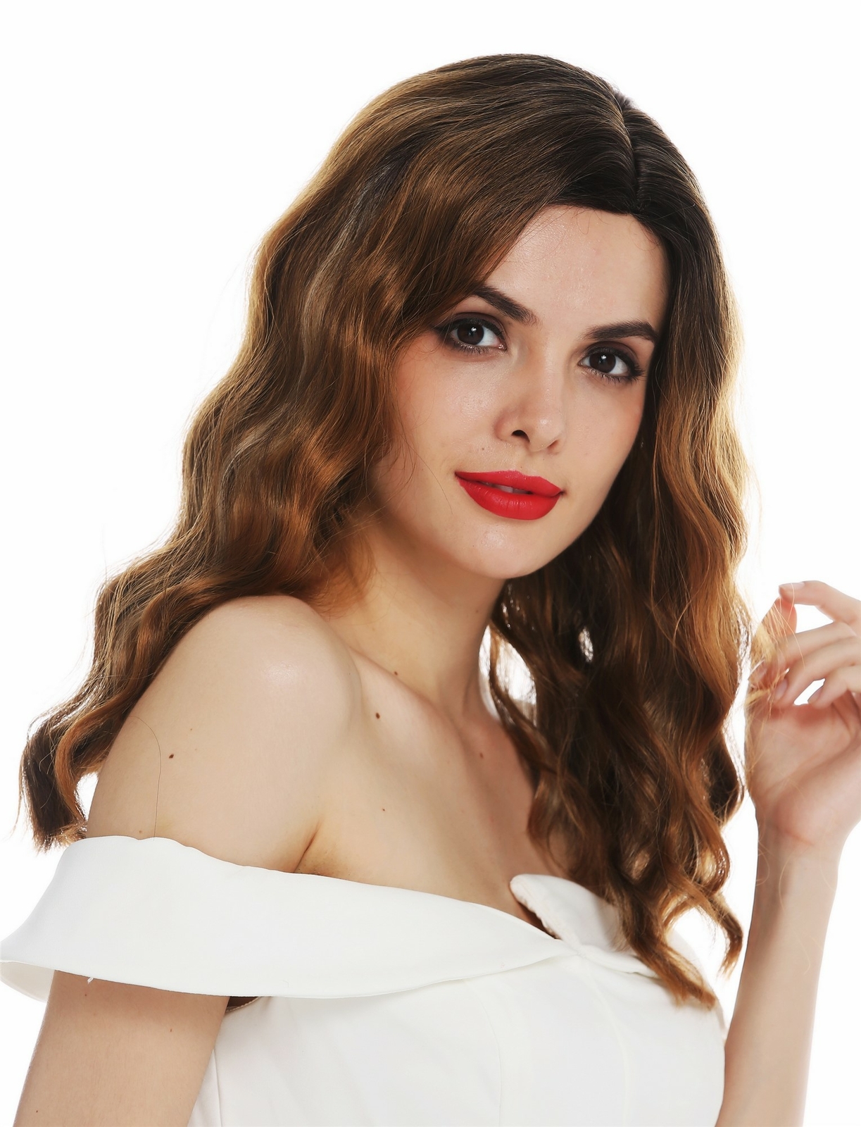 Long Noble Stripe Wavy Sweep Brown Blonde Wig for Women