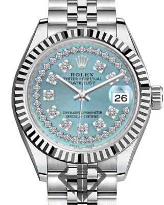 Women's 26mm Rolex Datejust SS Jubilee Ice Blue String Diamond Dial Fluted Bezel