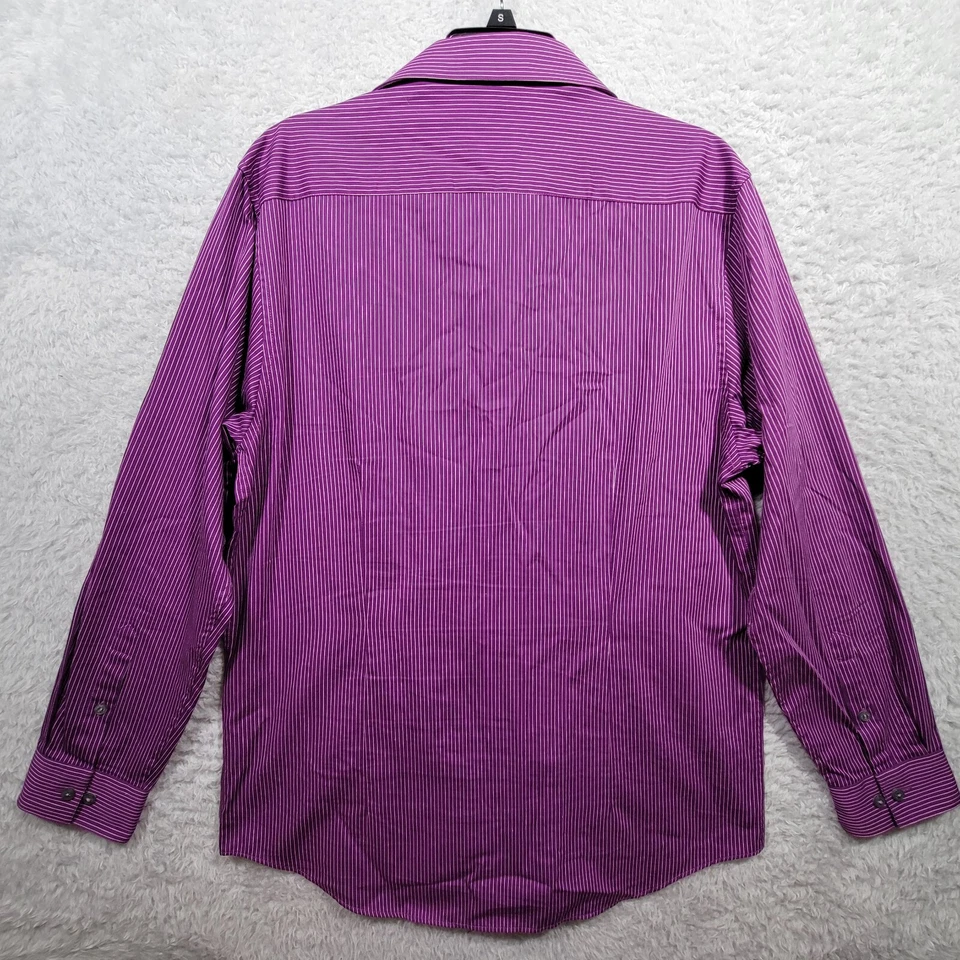 Kenneth Cole 反应衬衫男式中号 32/33 紫色条纹修身版型 — 第 2/4 张图片
