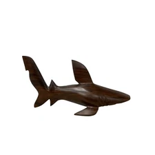 Hand Carved Mid Century Modern Smooth Dark Wood Shark Figurine Sculpture Decor