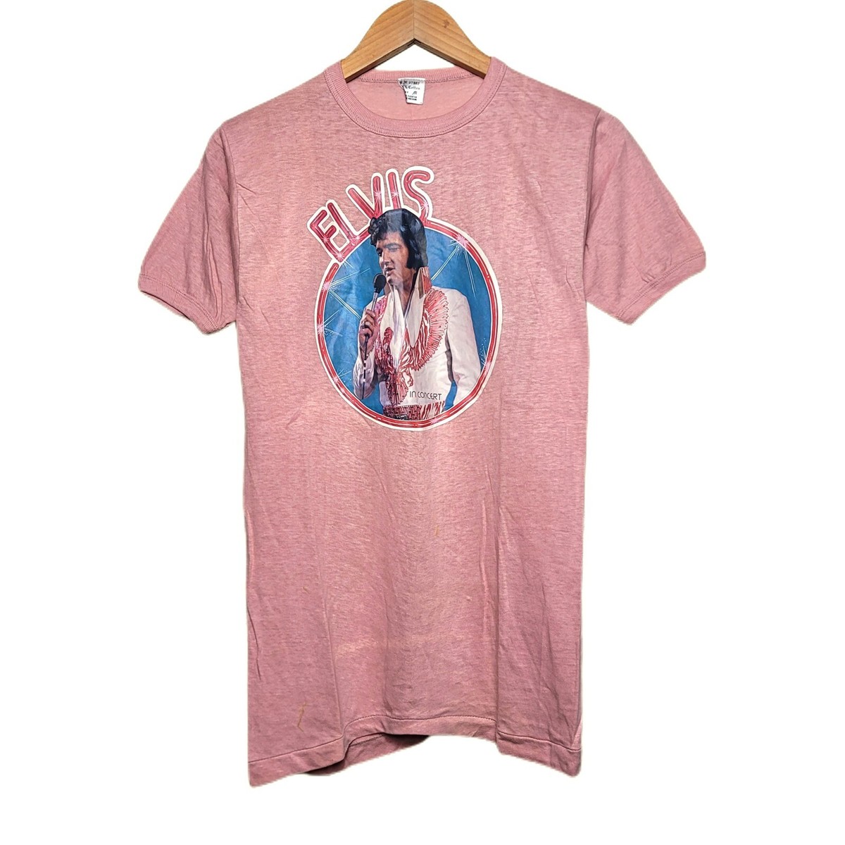 VINTAGE - ▪️70’s【ELVIS PRESLEY】VINTAGE TEE Vintage 70s Elvis Presley In Concert Pink Ringer Graphic Cotton T