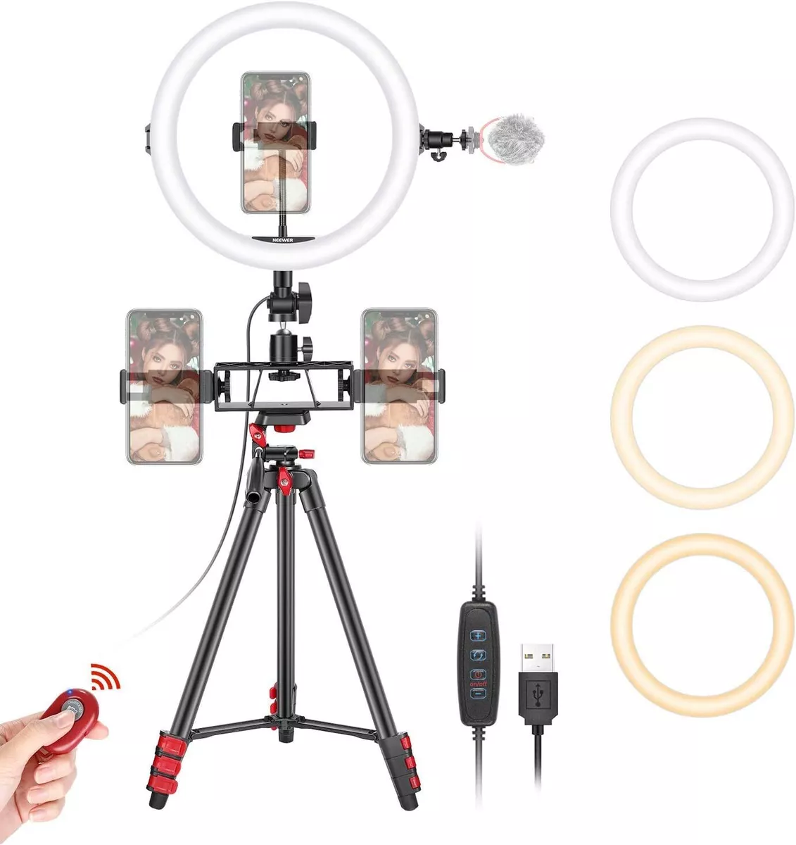 Neewer 10 Inch Selfie Ring Light with Tripod Stand 3 Phone