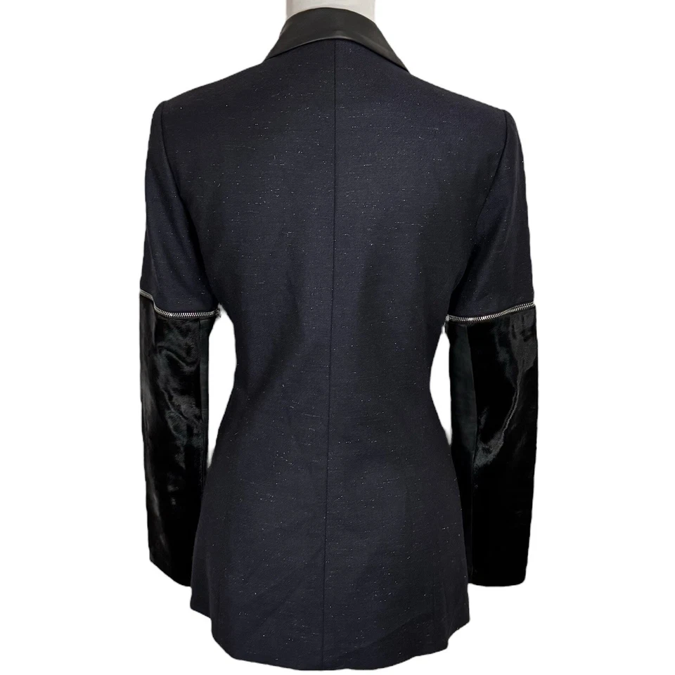 Chaqueta Blazer Yigal Azrouel Chic Edgy Talla 2 4 Cuero Negro Piel Moderno Esmoquin Foto 3 de 4