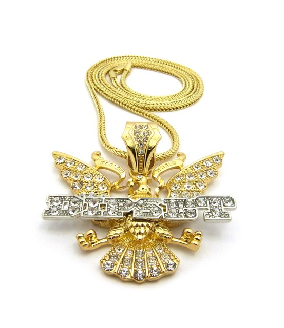 Stone Filled Two Tone Dipset Bird Pendant 30" Various Chain Necklace