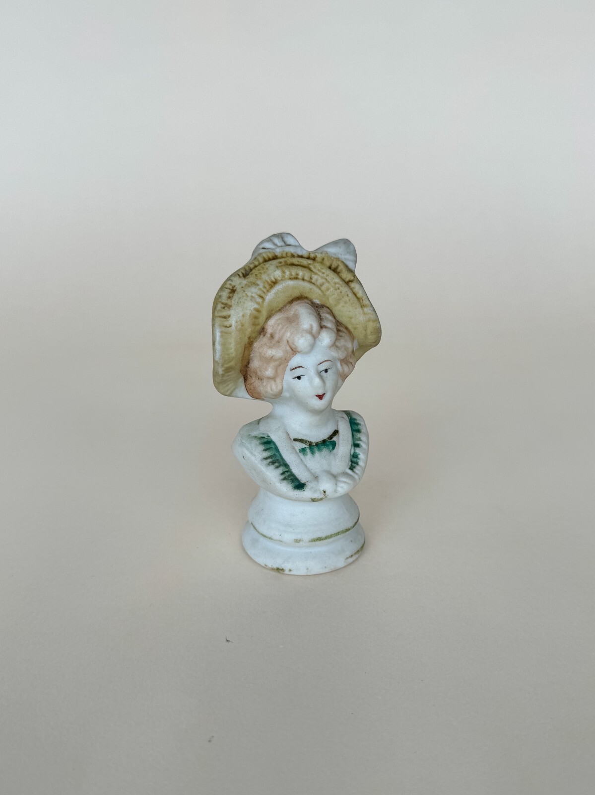 Antique Japanese Victorian Ceramic Lady with Hat Mini Figurine