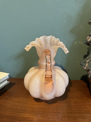 FENTON ROSE OVERLAY RUFFLED TOP MELON 8" PITCHER - Picture 2 of 6