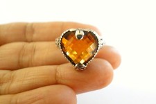 Heart-Shaped Yellow Citrine Solitaire Sterling Silver Ring 6.5, 7.5, 8.5, 9.25