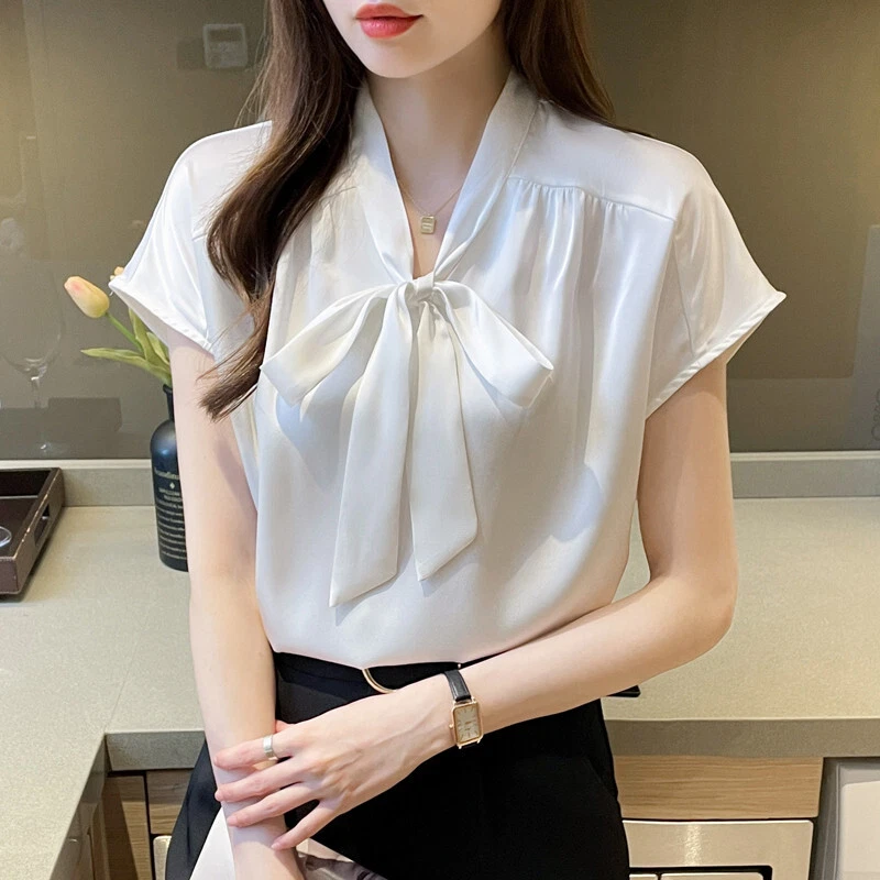 v neck bow tie blouse