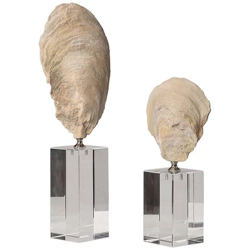 Uttermost Oyster 2-Piece Resin and Crystal Shell Sculpture Set in Aged Ivory - Picture 1 of 7