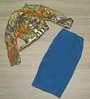Vtg Barbie 70s Brocade Doll Clothes Set Silver Blue Jacket & Clone Skirt 3357