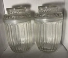 2pc Vtg Anchor Hocking Clear Glass Ribbed Prism Coffee Tobacco Jar Storage (34)