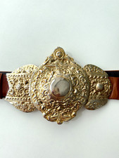 ROBERTA DI CARMERINO Italian Leather Belt Large Gold Statement Baroque Buckle