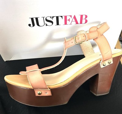 Just Fab Women Arney Cognac Platform Chunky Block Heel Sandal Shoe Sz 11 Wedge