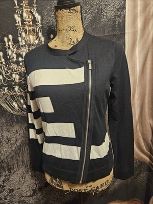 GRACE ELEMENTS WOMEN'S NEW BLACK/WHITE RAYON BL LONG SLEEVE STRIPED SWEATER SZ S