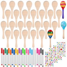 30 Pcs Wooden Maracas With DIY Tools for Kids Include Colored Pens Diamond St...