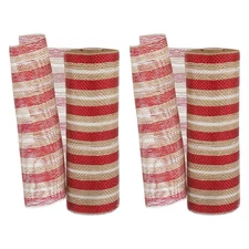 2 Pcs Decorative Mesh Ribbon, 10" x 10 Yard Mesh Ribbon Roll, Red/White