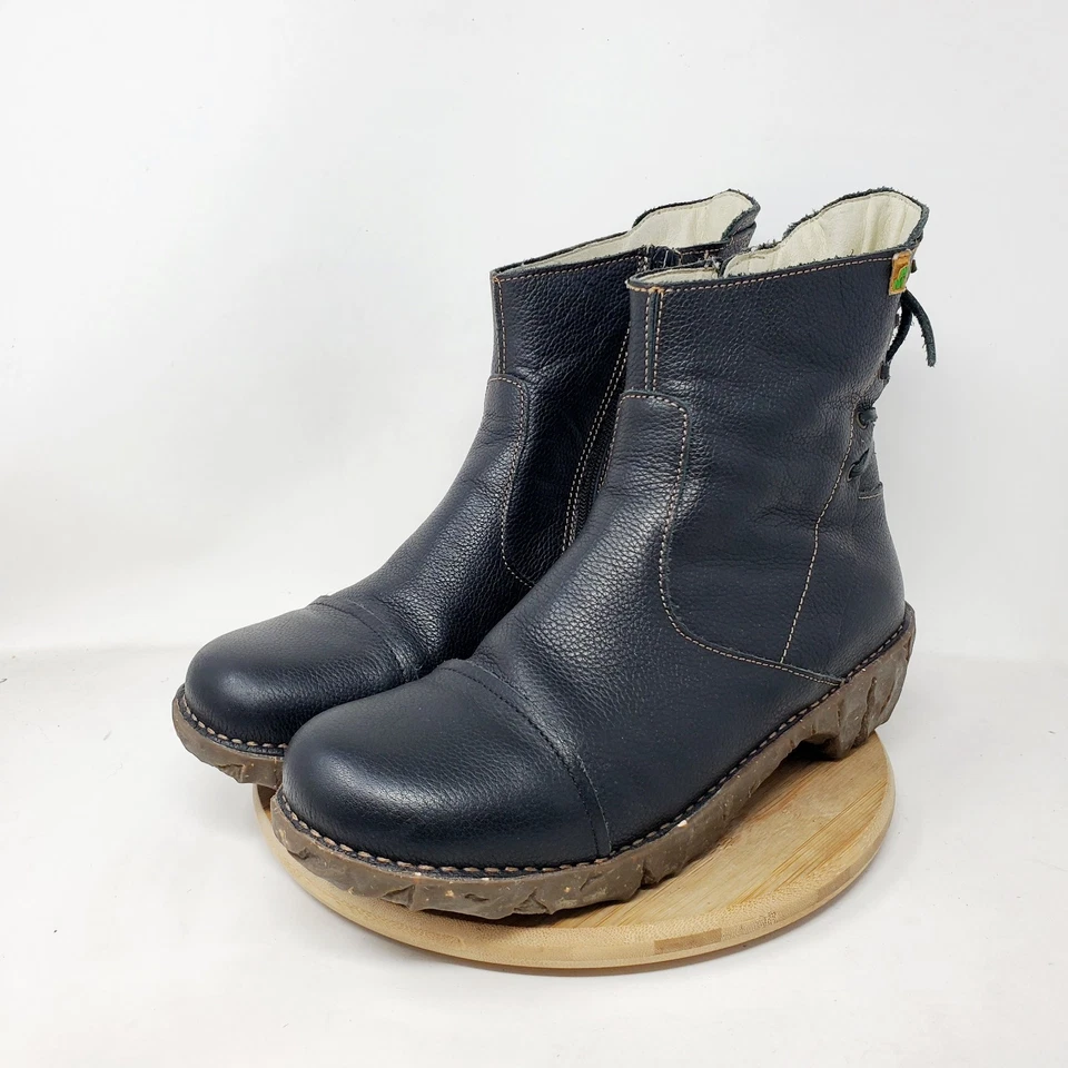 El Naturalista Yggdrasil Botas Mujer 41 N148 Cuero Negro Tacón Bloque Zapatos Foto 2 de 4