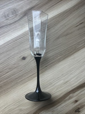 Vintage Luminarc Octime Wine Glasse Black Stem Octagon Replacement France 1980s