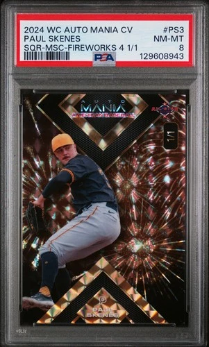 2024 WILD CARD AUTO SQUARE-MOSAICS FOIL-FIREWORKS 4 #PS3 PAUL SKENES 1/1 PSA 8