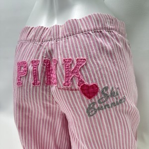 Victoria's Secret Pajama Set Pink White Striped Long Sleeve Button