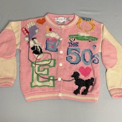 Vintage Eagle's Eye The 50's Novelty Print Poodle and Jukebox Knit Cardigan