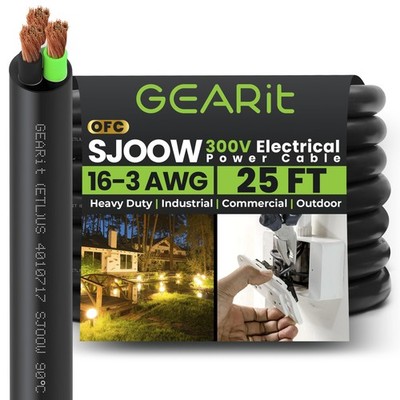 16/3 16 Awg Portable Power Cable 25 Feet 3 Conductor Sjoow 300v 16 Gauge Elect