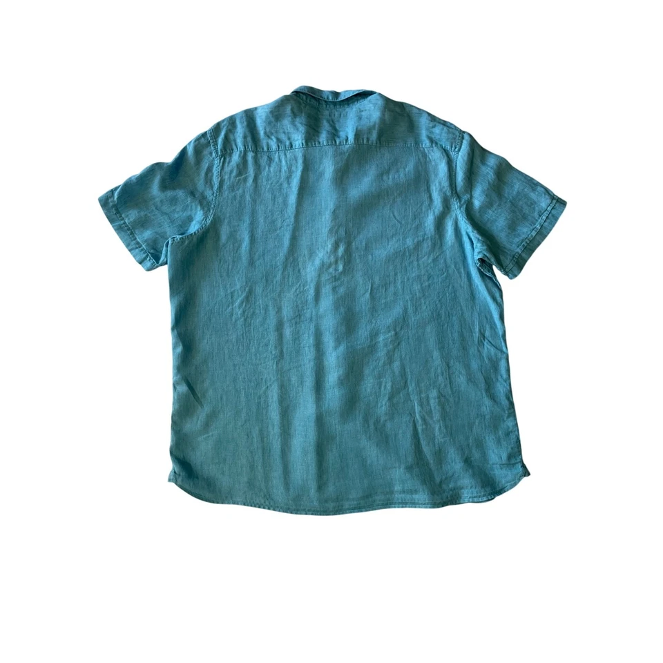 Perry Ellis Linen Shirt 3XLT Teal Blue Short Sleeve Button Down Lightweight  - Image 2 of 4
