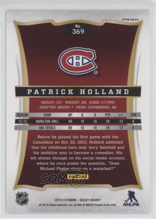 2013 Panini Rookie Anthology Select Update Silver Prizm Patrick Holland #369 RC - Image 2 of 2