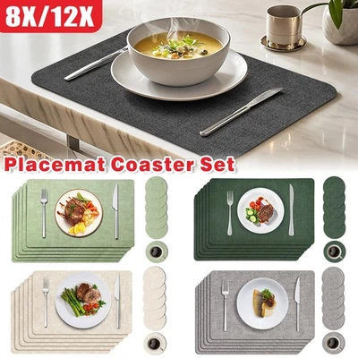 Set of 6 Placemats & 6 Coasters Rectangular Place Table Mats Heat Resistant - Image 1 of 4